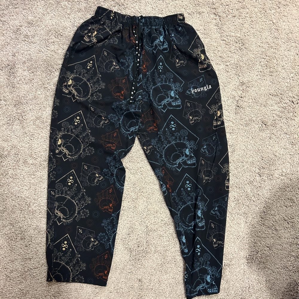 YoungLA Black and Blue Patterned Joggers